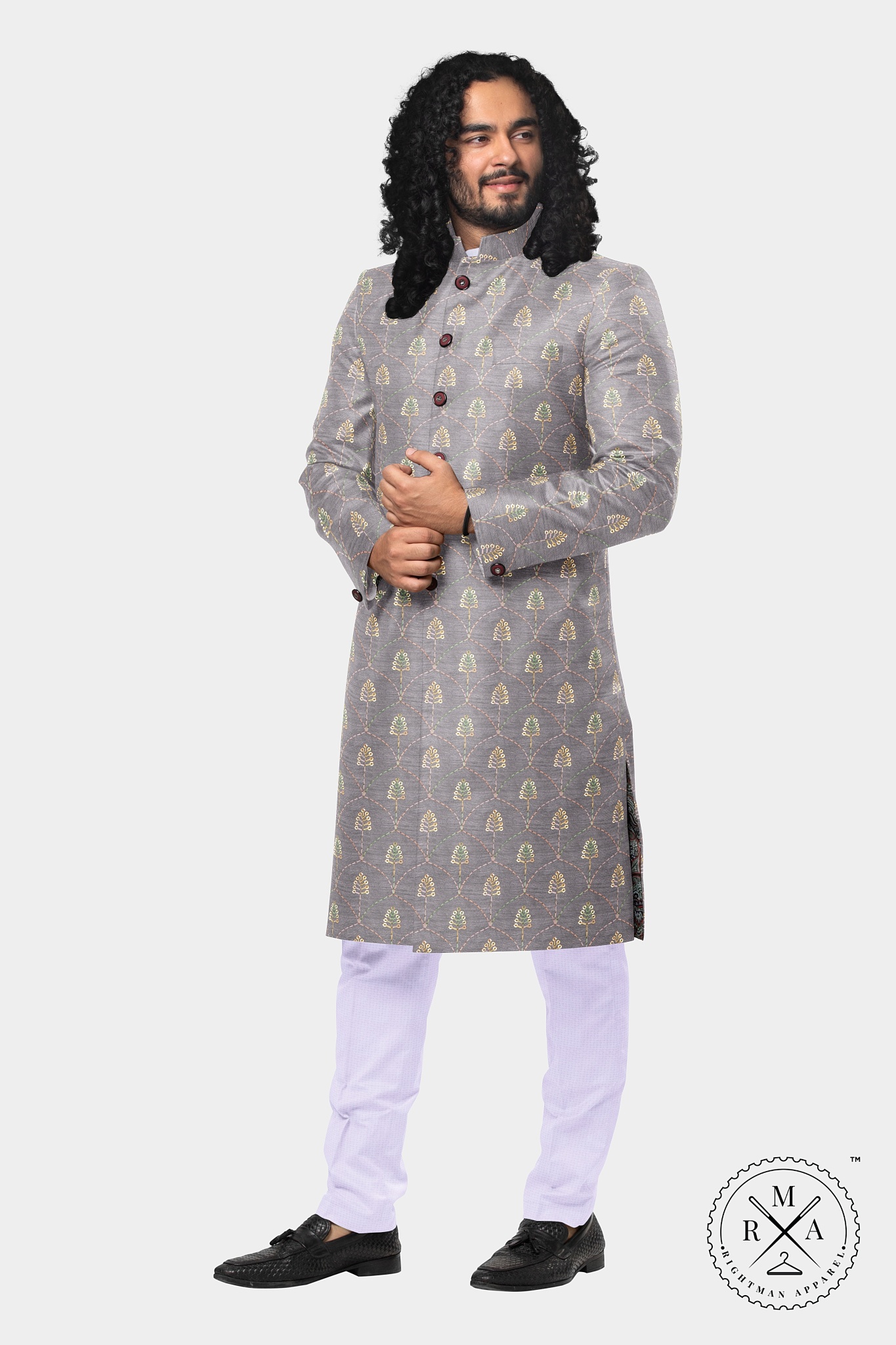 Moonlit Silver with Rose Gold and Green Embellishment Kurta SK93